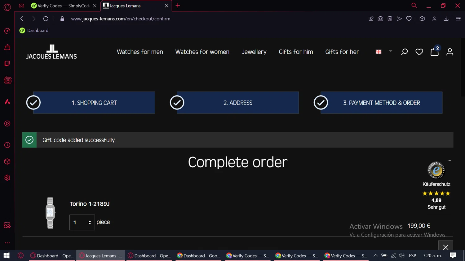 Jacques Lemans checkout page showing Jacques Lemans promo code box | Screenshot taken by SimplyCodes community member on Aug 7, 2024