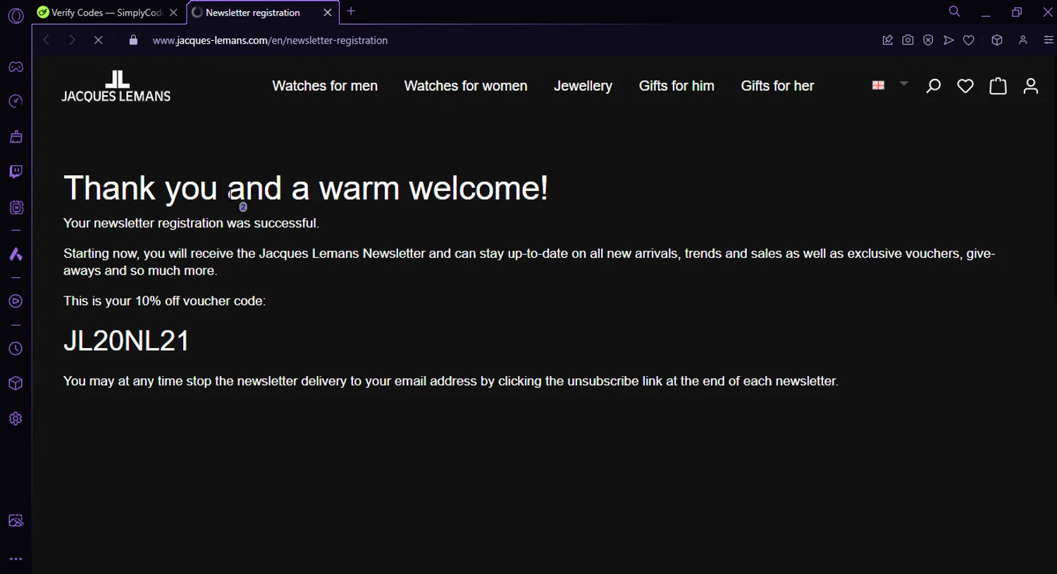 Jacques Lemans checkout page showing Jacques Lemans promo code box | Screenshot taken by SimplyCodes community member on Oct 2, 2024