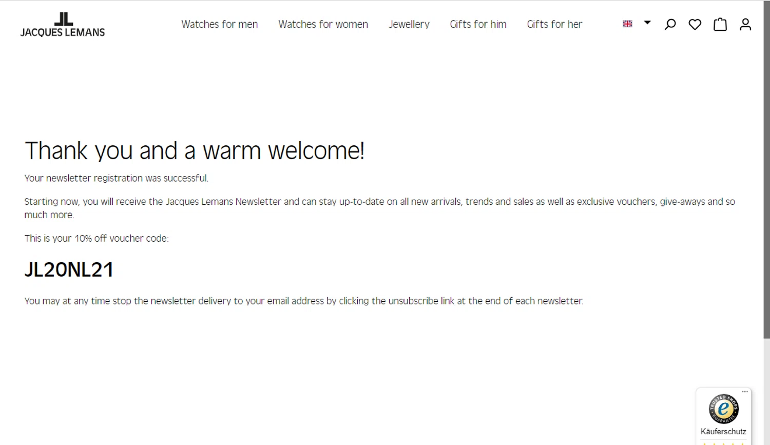 Jacques Lemans checkout page showing Jacques Lemans promo code box | Screenshot taken by SimplyCodes community member on Oct 2, 2024