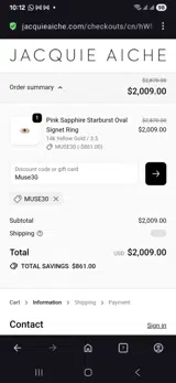 Muse30 coupon verification screenshot