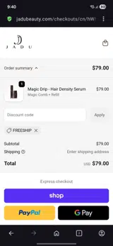 Jadu Beauty coupon verification screenshot