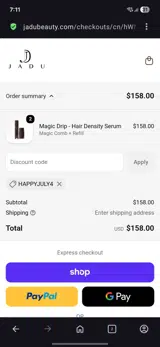 Jadu Beauty coupon verification screenshot