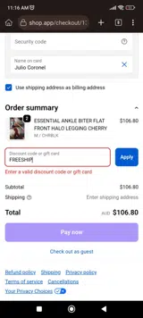 FREESHIP coupon verification screenshot