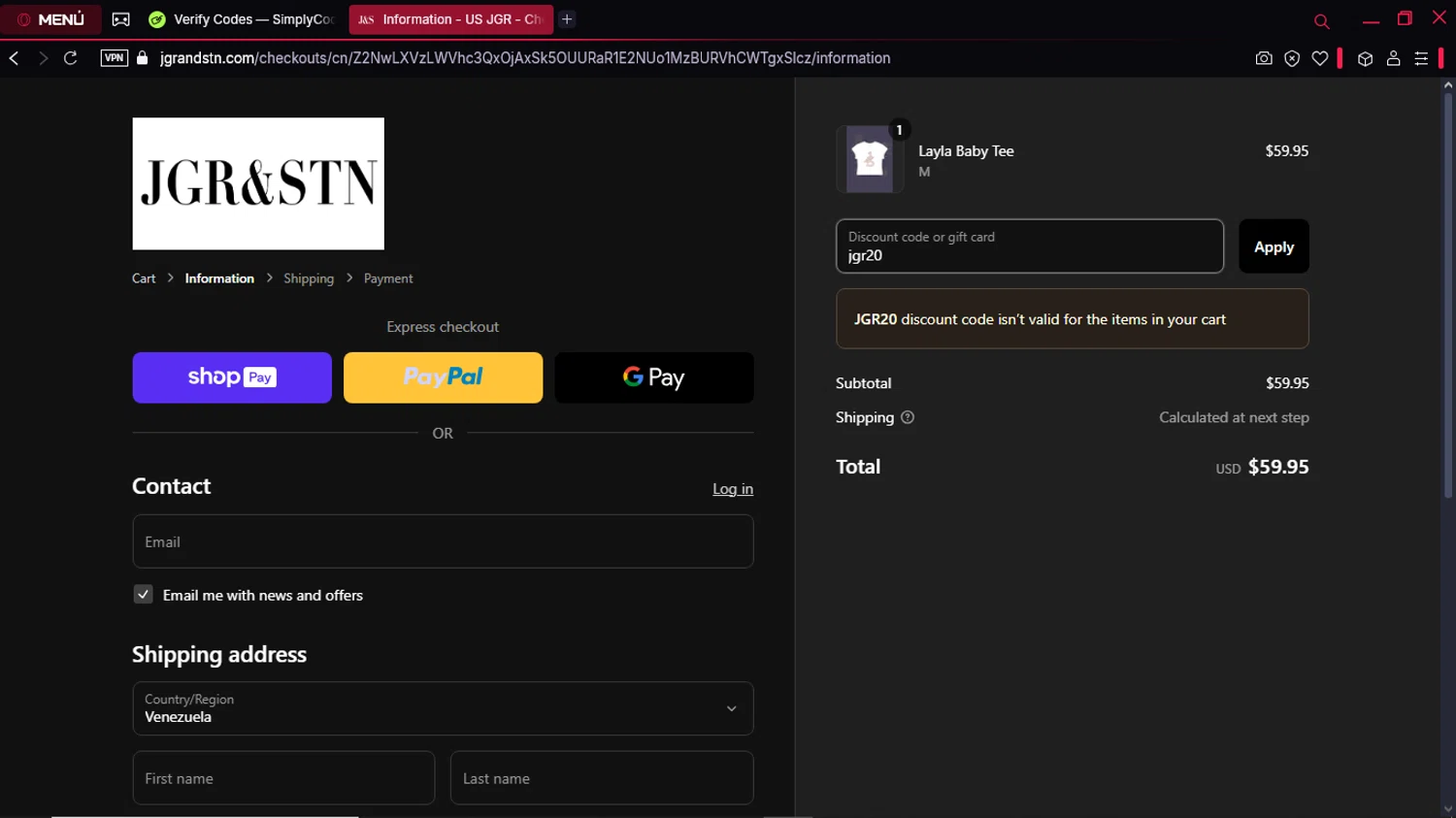 Jagger & Stone checkout page showing Jagger & Stone promo code box | Screenshot taken by SimplyCodes community member on Mar 6, 2025