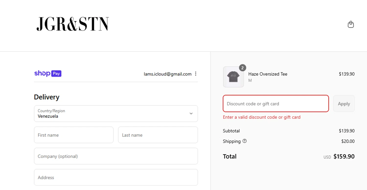 Jagger & Stone promo code screenshot showing code jgr20 applied at Jagger & Stone checkout page. Uploaded by SimplyCodes community member luismarin on Jul 27, 2025
