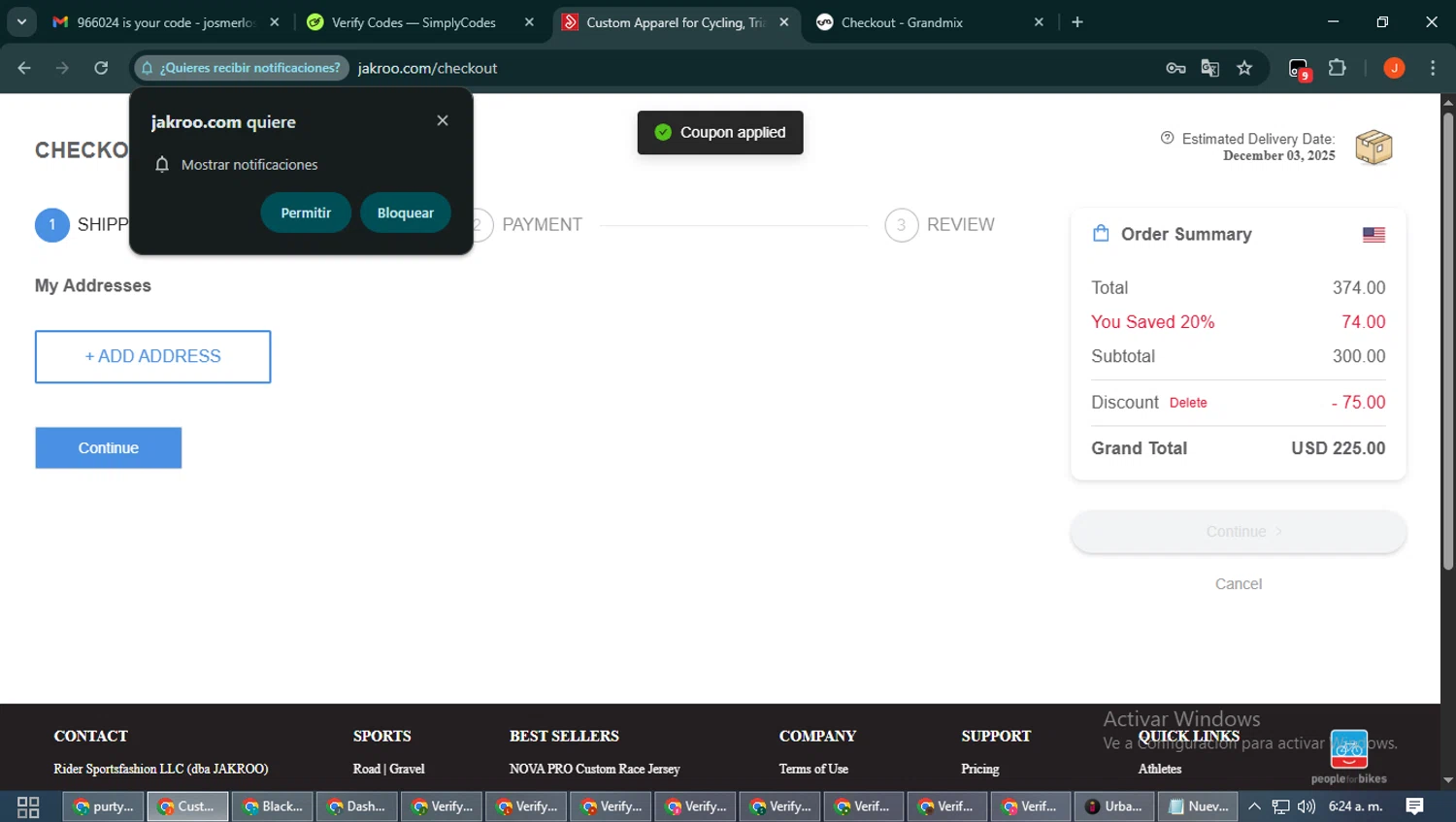 Jakroo promo code screenshot showing code RAPTORS25 applied at Jakroo checkout page. Uploaded by SimplyCodes community member NobleAce2304 on Nov 12, 2025