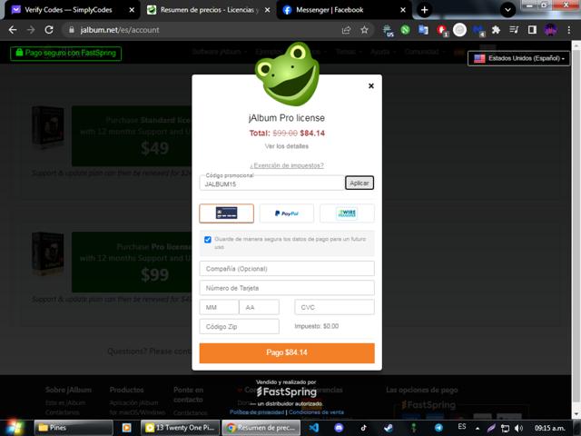 Jalbum checkout page showing Jalbum promo code box | Screenshot taken by SimplyCodes community member on Mar 14, 2024