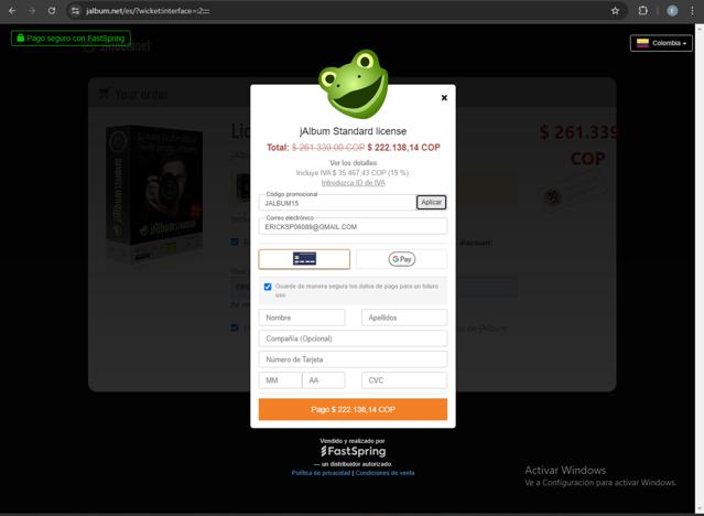 Jalbum checkout page showing Jalbum promo code box | Screenshot taken by SimplyCodes community member on Sep 11, 2024