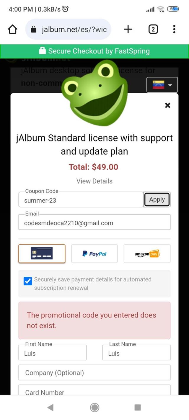 Jalbum checkout page showing Jalbum promo code box | Screenshot taken by SimplyCodes community member on Sep 15, 2023
