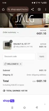 WELCOME10 coupon verification screenshot