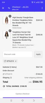 STYLE15 coupon verification screenshot