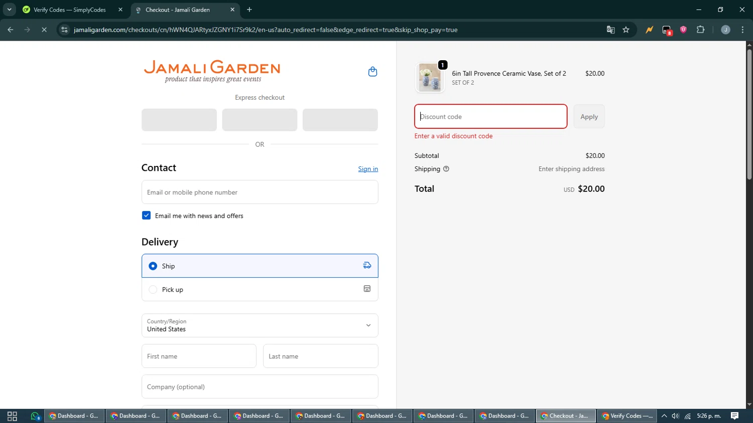 JamaliGarden promo code screenshot showing code C33R5DVB applied at JamaliGarden checkout page. Uploaded by SimplyCodes community member CashShopper1214 on Oct 22, 2025