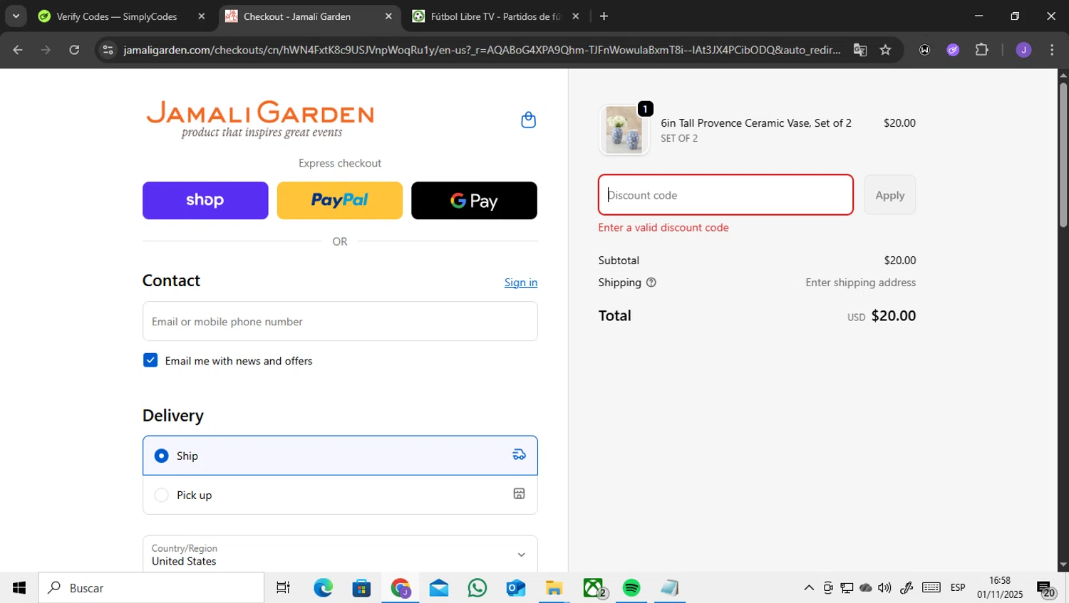 JamaliGarden promo code screenshot showing code ELEVATE10 applied at JamaliGarden checkout page. Uploaded by SimplyCodes community member ENCARAMESSI on Nov 1, 2025