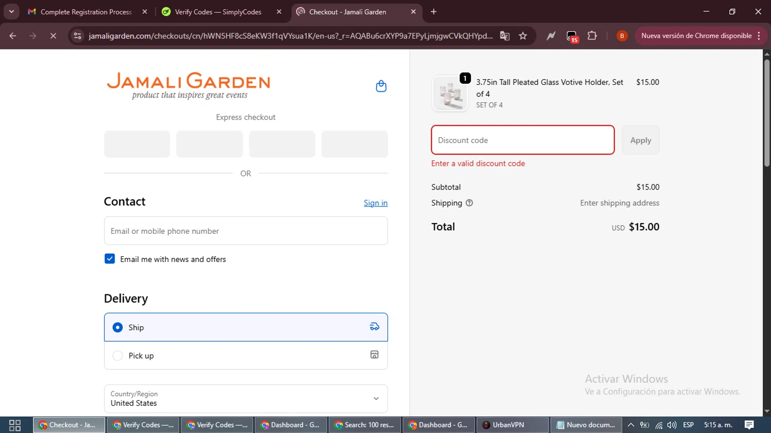 JamaliGarden promo code screenshot showing code STYLE10 applied at JamaliGarden checkout page. Uploaded by SimplyCodes community member DiscountExpert6435 on Nov 14, 2025