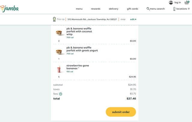 Jamba checkout page showing Jamba coupon code box | Screenshot taken by SimplyCodes community member on Feb 5, 2024