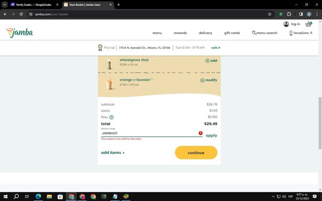Jamba checkout page showing Jamba coupon code box | Screenshot taken by SimplyCodes community member on Dec 25, 2023