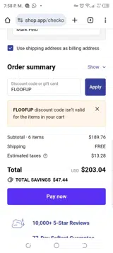 FLOOFUP coupon verification screenshot