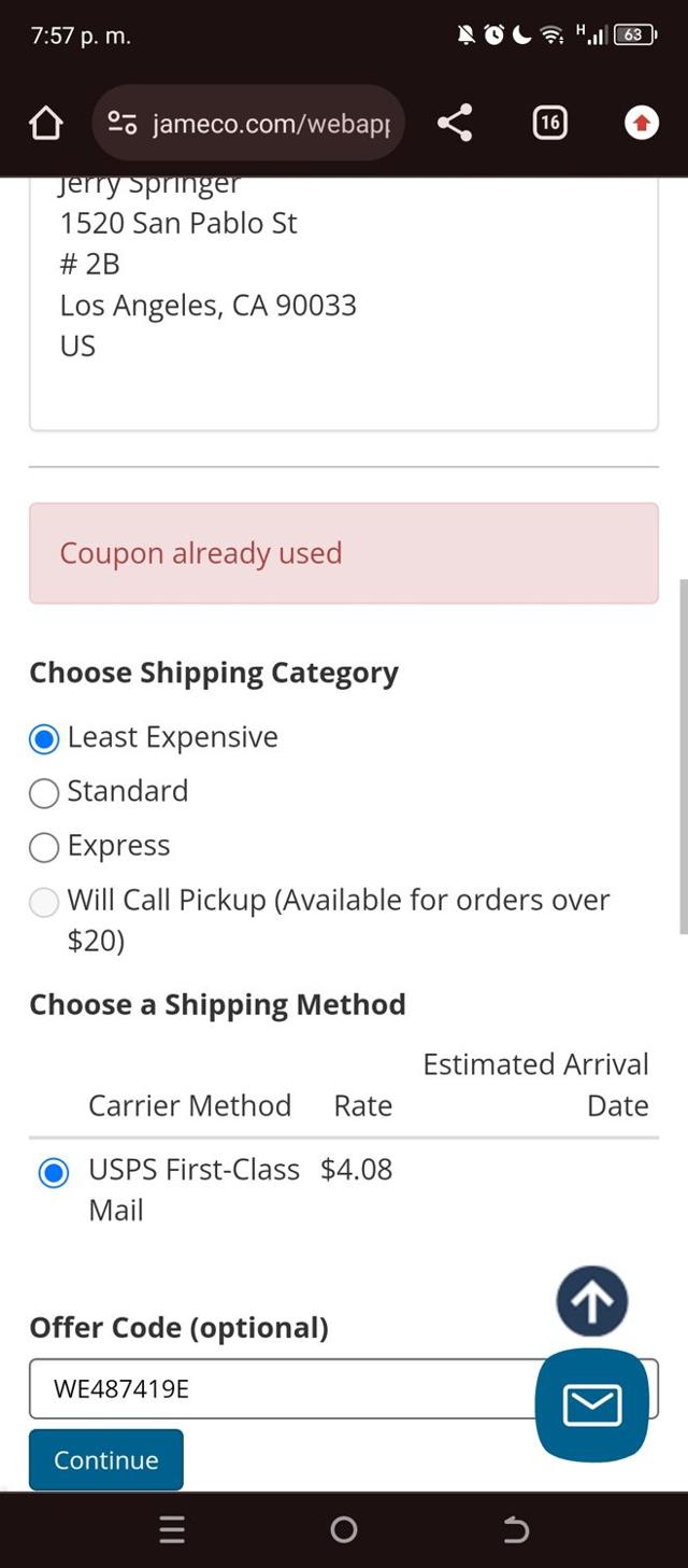 Jameco Electronics checkout page showing Jameco Electronics promo code box | Screenshot taken by SimplyCodes community member on Sep 3, 2024