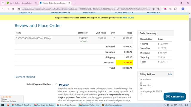 Jameco Electronics checkout page showing Jameco Electronics promo code box | Screenshot taken by SimplyCodes community member on Aug 5, 2024