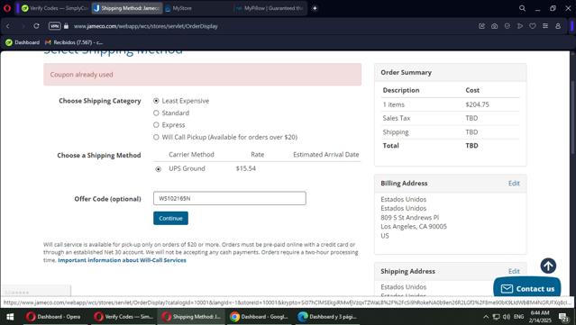 Jameco Electronics checkout page showing Jameco Electronics promo code box | Screenshot taken by SimplyCodes community member on Feb 14, 2025