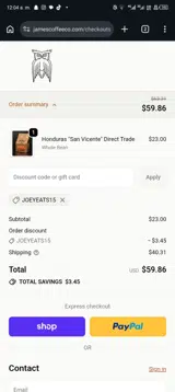 joeyeats15 coupon verification screenshot