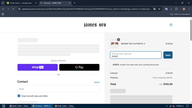 James Oro checkout page showing James Oro discount code box | Screenshot taken by SimplyCodes community member on Apr 1, 2025