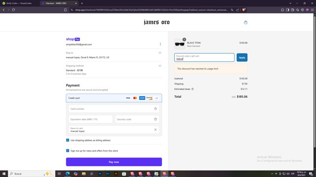 James Oro checkout page showing James Oro discount code box | Screenshot taken by SimplyCodes community member on Apr 9, 2025
