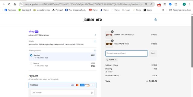 James Oro checkout page showing James Oro discount code box | Screenshot taken by SimplyCodes community member on Apr 8, 2025