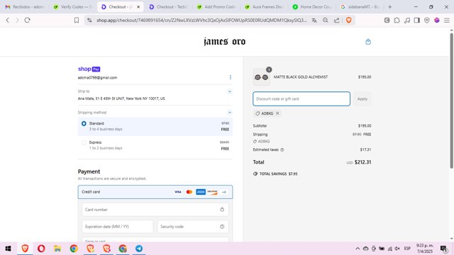 James Oro checkout page showing James Oro discount code box | Screenshot taken by SimplyCodes community member on Apr 8, 2025