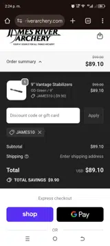 JAMES10 coupon verification screenshot