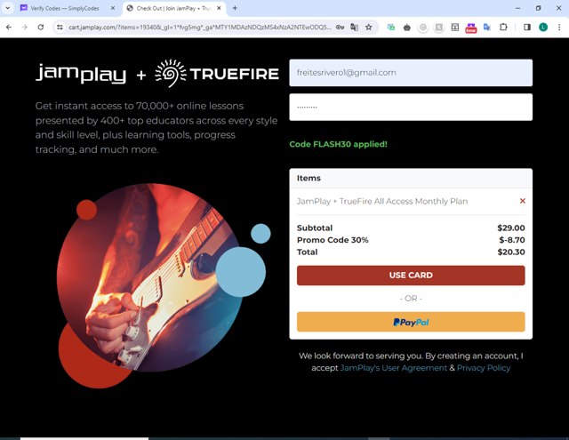 JamPlay checkout page showing JamPlay coupon code box | Screenshot taken by SimplyCodes community member on Jan 29, 2024