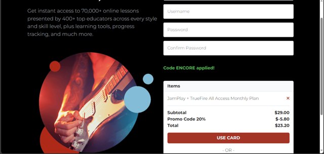 JamPlay checkout page showing JamPlay coupon code box | Screenshot taken by SimplyCodes community member on Feb 23, 2024