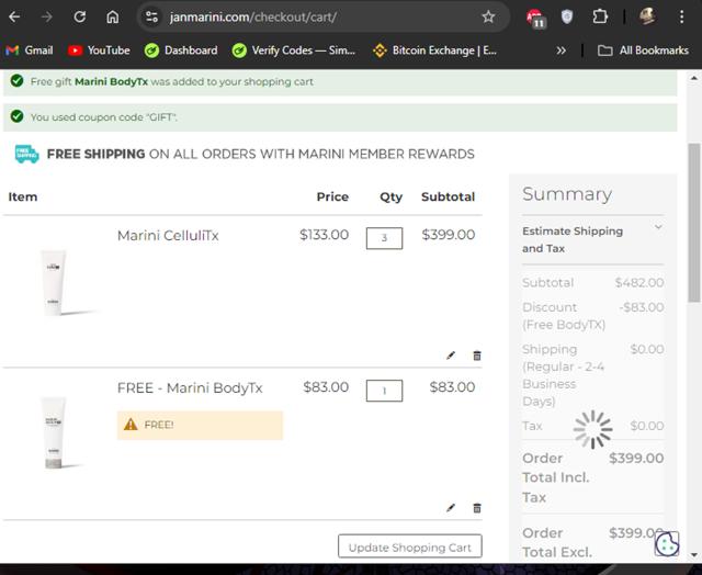 Jan Marini checkout page showing Jan Marini promo code box | Screenshot taken by SimplyCodes community member on Aug 21, 2024