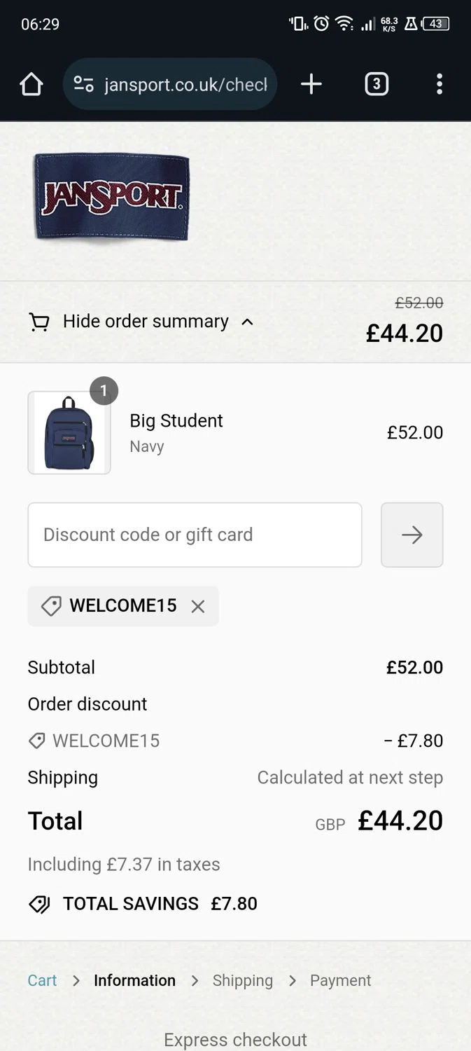 where to use Jansport promo code box