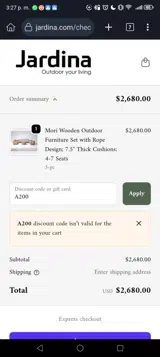 A200 coupon verification screenshot