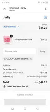 JARLIY-JIMMY-BIGSAVE coupon verification screenshot