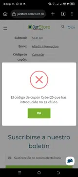 CYBER25 coupon verification screenshot