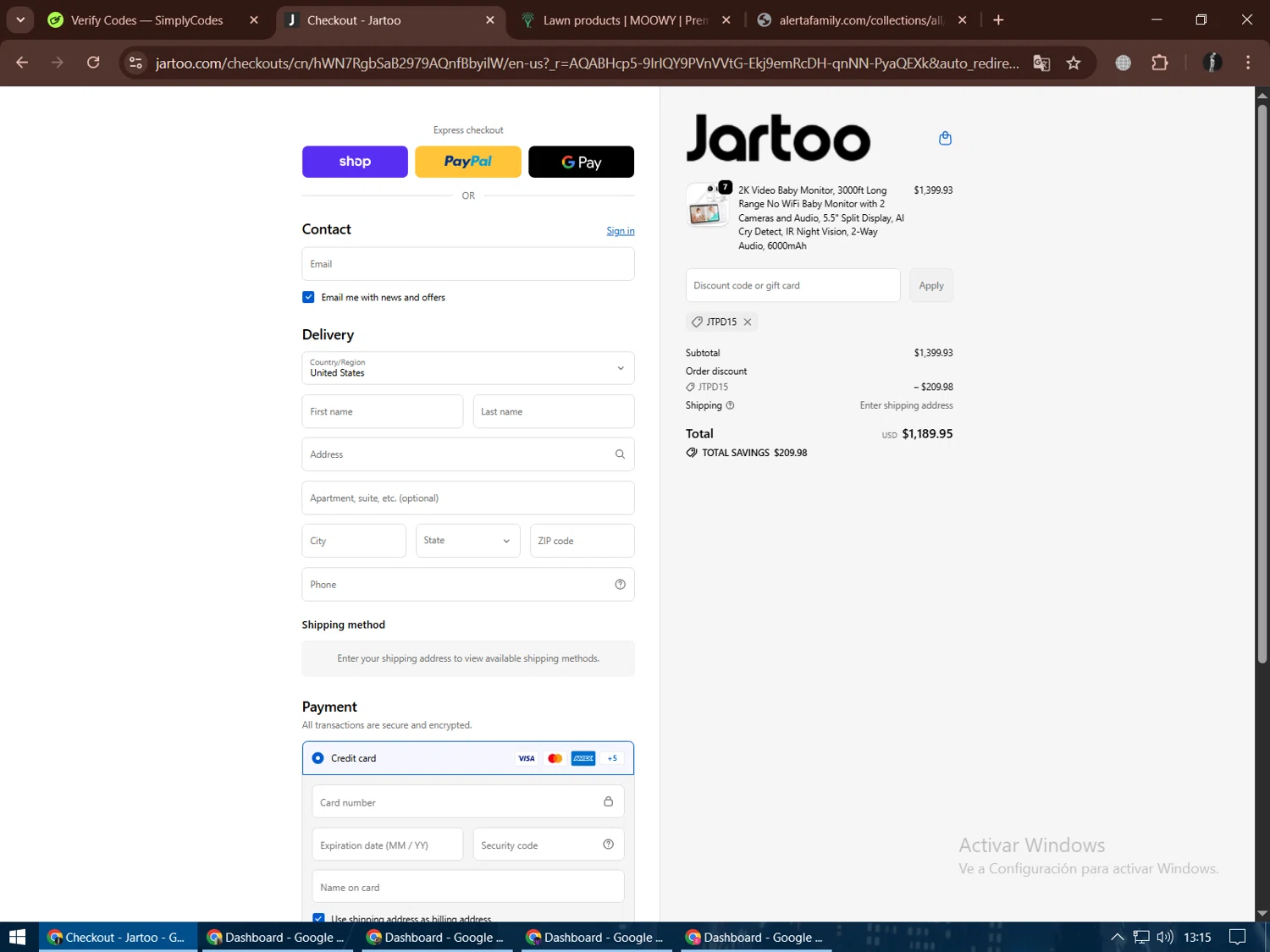 Jartoo checkout page showing Jartoo promo code box | Screenshot taken by SimplyCodes community member on Jan 10, 2026
