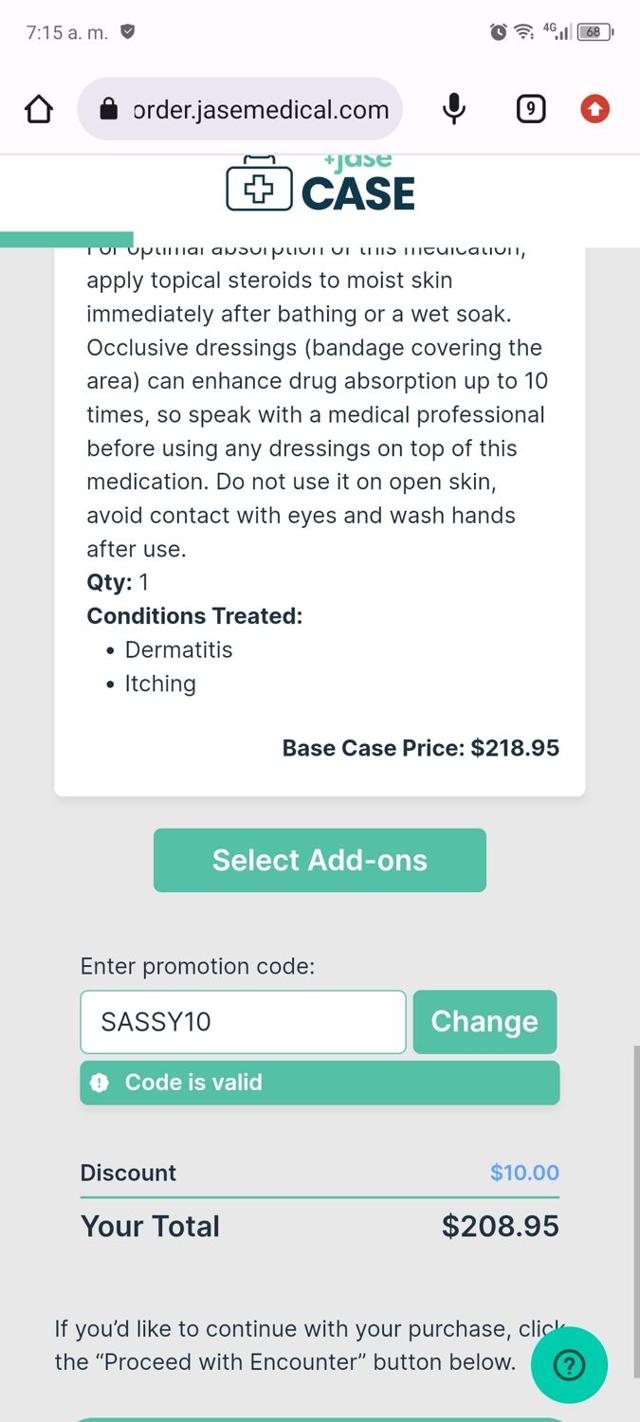 JASE Medical checkout page showing JASE Medical promo code box | Screenshot taken by SimplyCodes community member on Mar 10, 2024