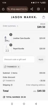 THANKS10 coupon verification screenshot