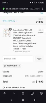 WELCOME10 coupon verification screenshot