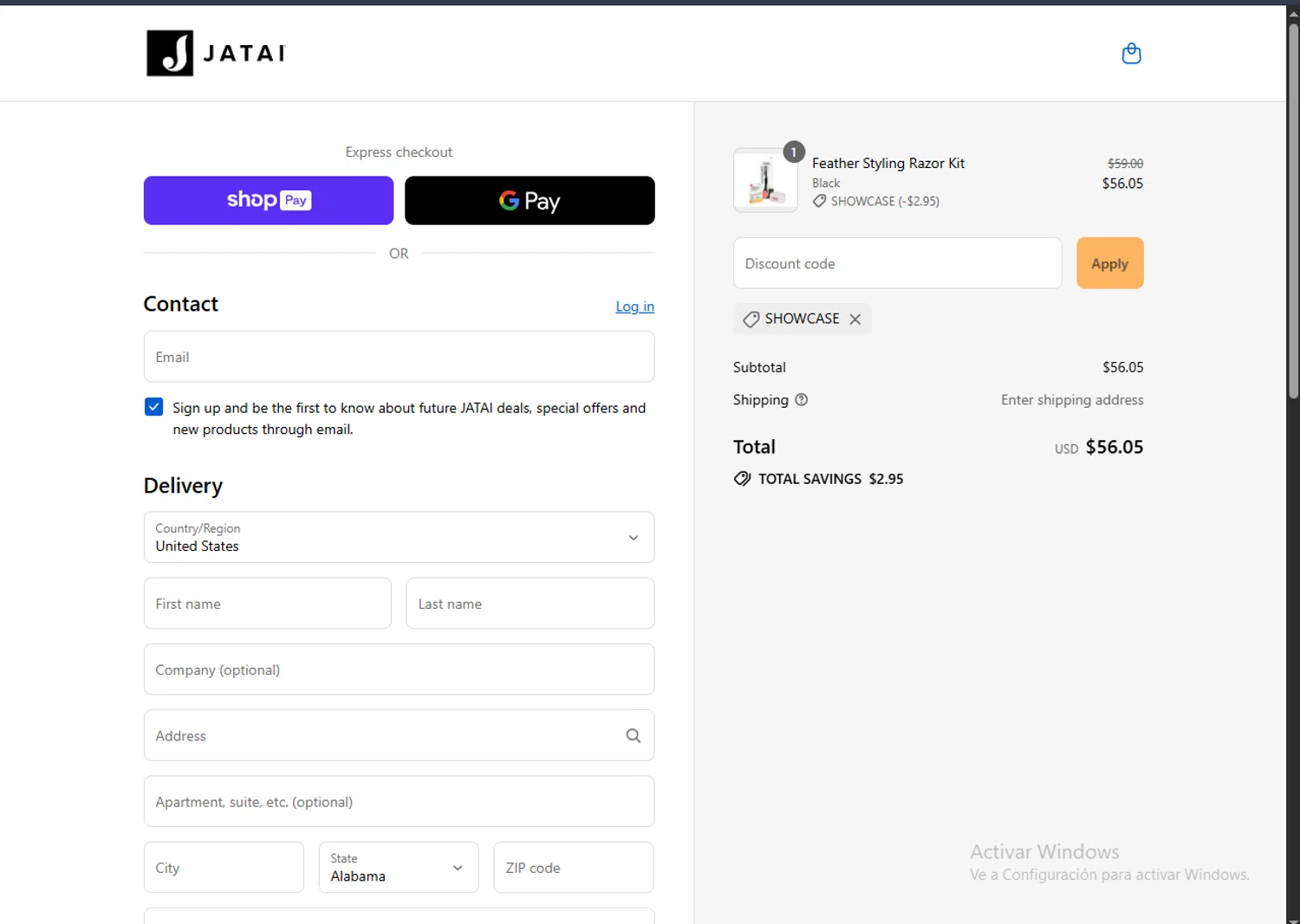JATAI coupon code screenshot showing code SHOWCASE applied at JATAI checkout page. Uploaded by SimplyCodes community member MagnificentBoss8201 on Aug 22, 2025