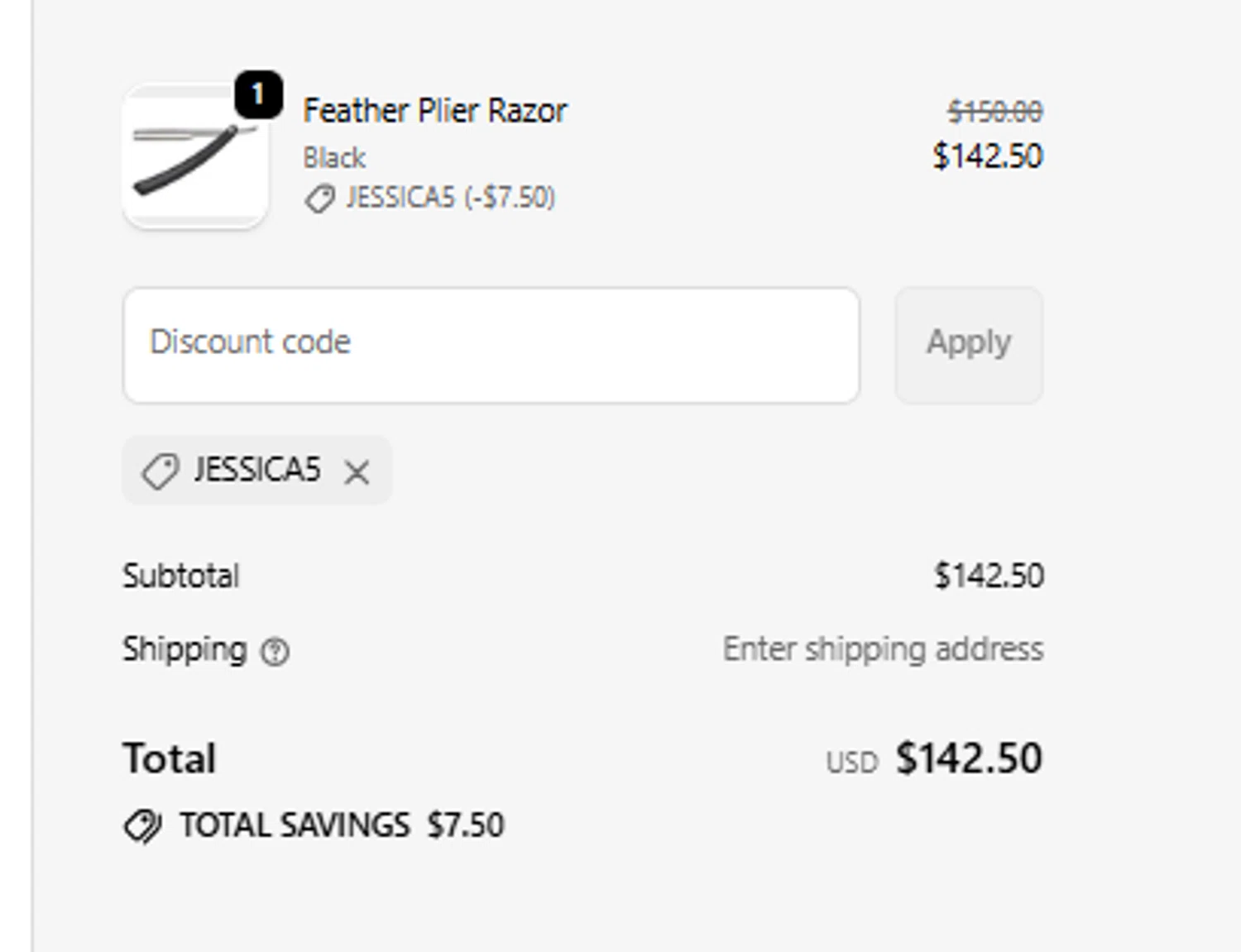 JATAI coupon code screenshot showing code JESSICA5 applied at JATAI checkout page. Uploaded by SimplyCodes community member tumdre on Sep 20, 2025