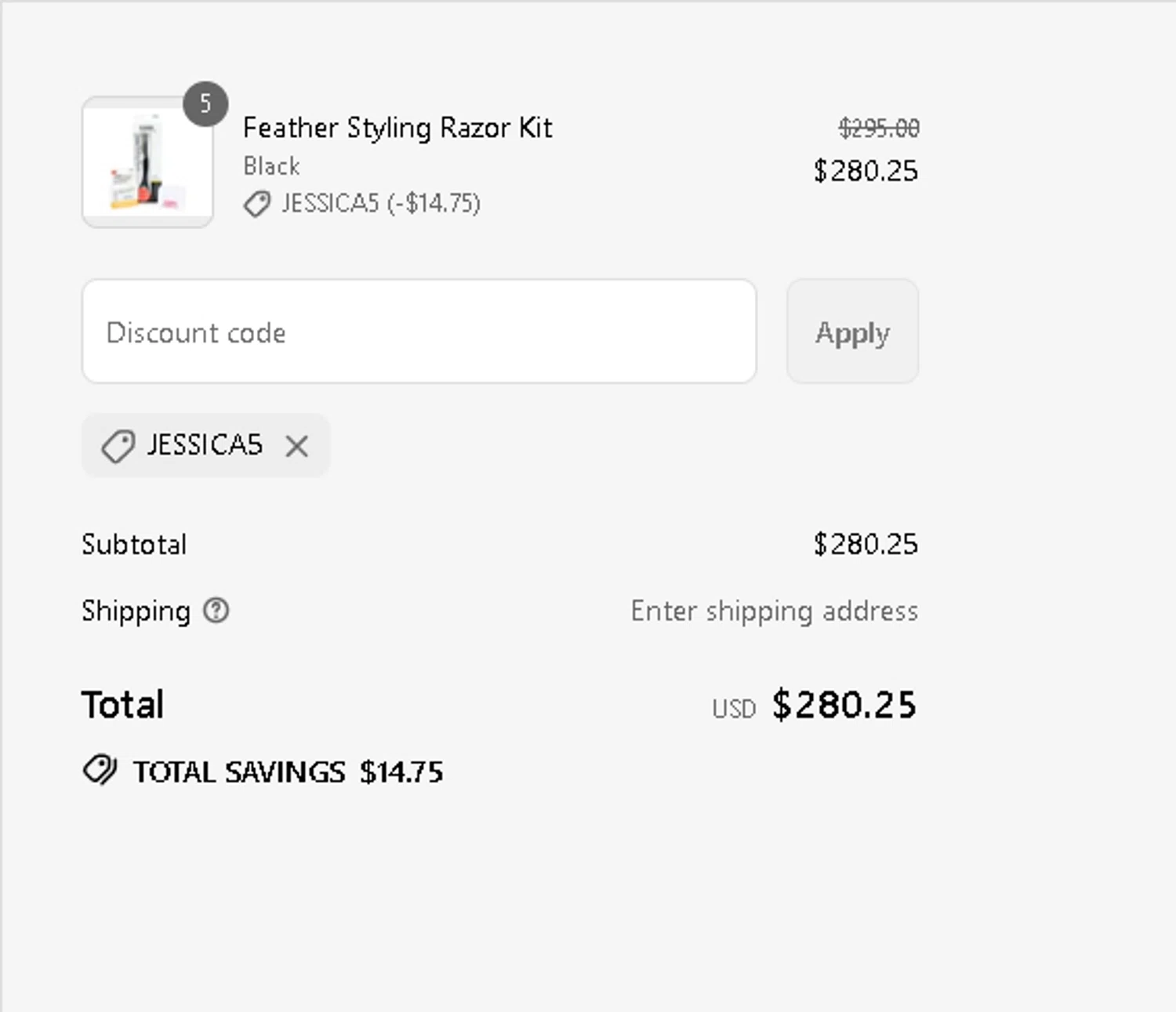 JATAI coupon code screenshot showing code JESSICA5 applied at JATAI checkout page. Uploaded by SimplyCodes community member Netheryno on Jul 28, 2025