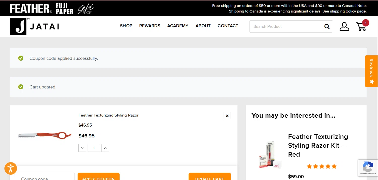 JATAI coupon code screenshot showing code JESSICA5 applied at JATAI checkout page. Uploaded by SimplyCodes community member juanisaac on Jun 29, 2025