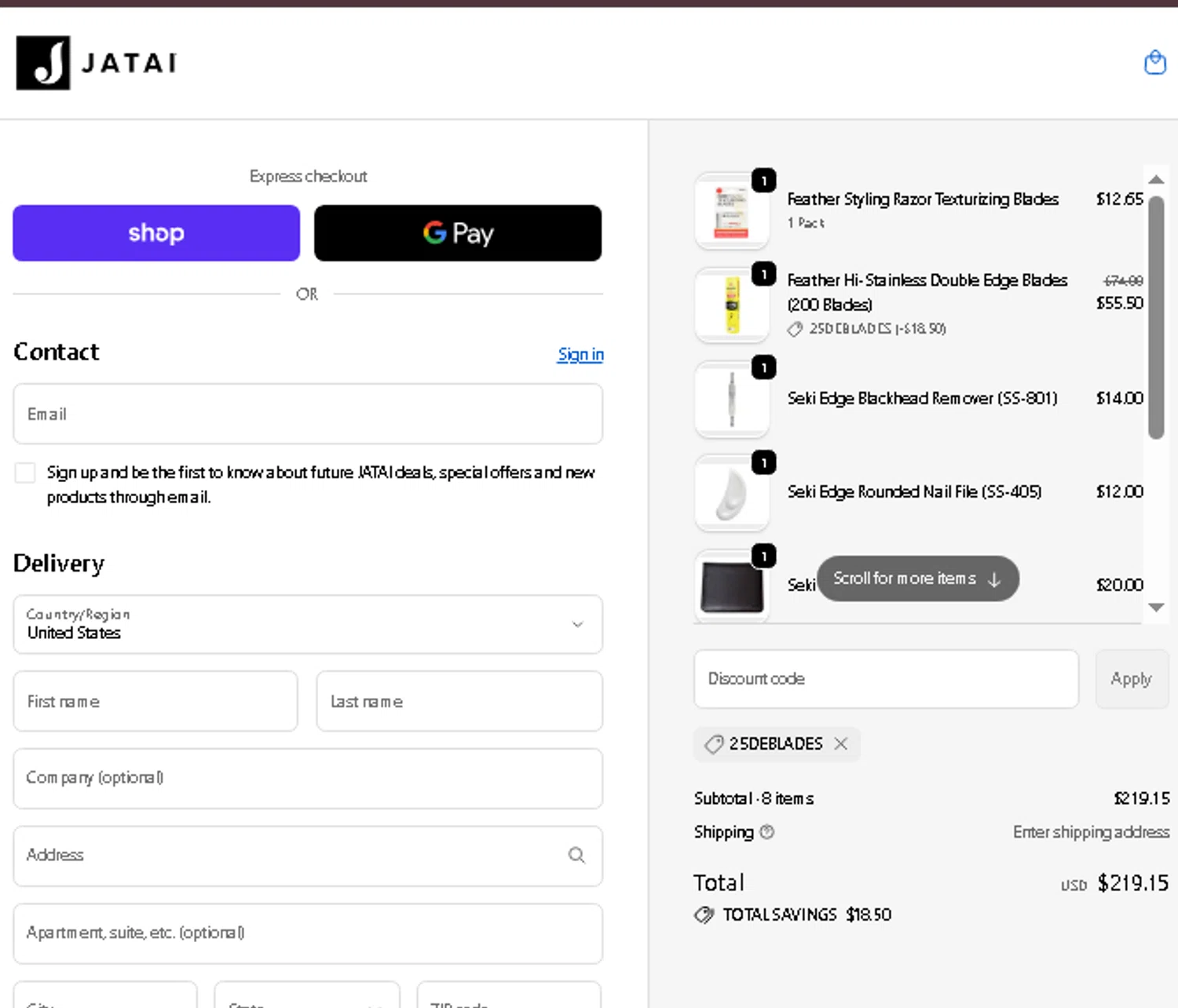 JATAI checkout page showing JATAI coupon code box | Screenshot taken by SimplyCodes community member on Oct 22, 2025