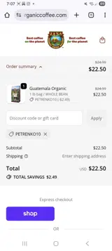 Java Planet Organic Coffee Roasters coupon verification screenshot