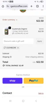 Java Planet Organic Coffee Roasters coupon verification screenshot