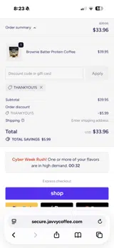 THANKYOU15 coupon verification screenshot