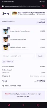 SAVE10 coupon verification screenshot